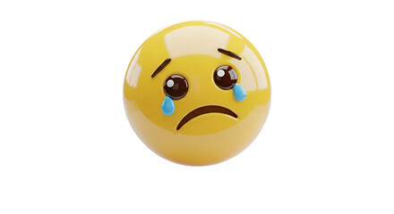 Fototapeta premium Sad emoji with tears isolated on transparent background, expressing sadness
