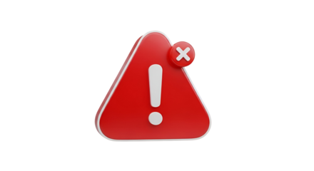 Red warning sign with exclamation mark isolated on transparent background