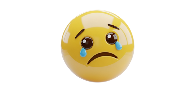 Sad emoji with tears isolated on transparent background, expressing sadness - Powered by Adobe