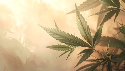 Cannabis leaves bask in warm light, creating a soothing, organic and aesthetically pleasing composition