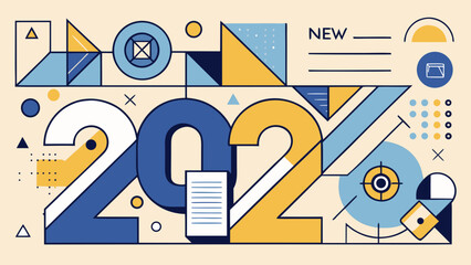 Modern 2023 design elements with geometric shapes and text