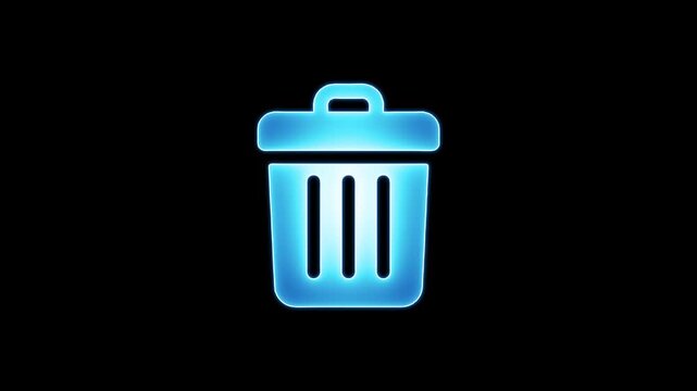 Garbage trash delete recycle blue glowing bright sign on black background animation