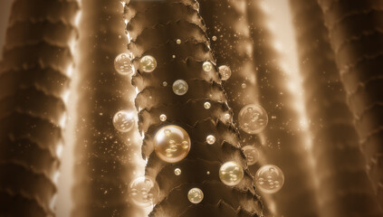 Microscopic view Molecular repair and treatment of damage hair, 3D rendering