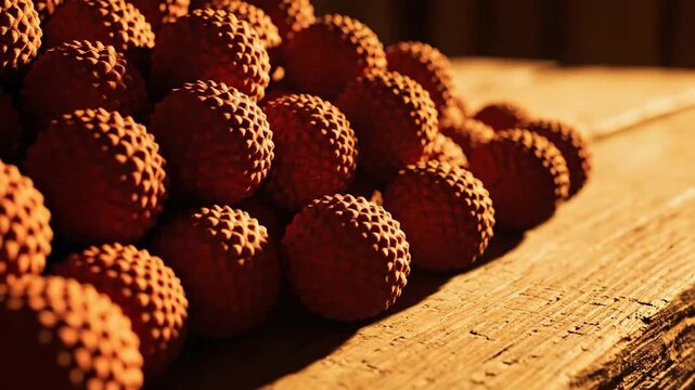Textured Spheres on Wooden Surface - A Close-Up Still Life.
