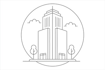 Urban workplace tower single line drawing modern design