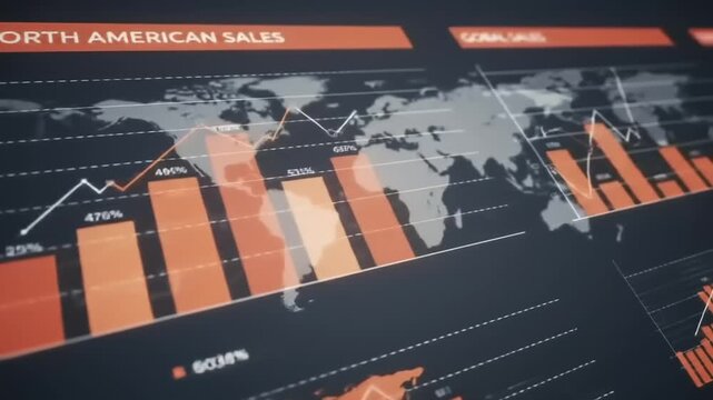 Data visualization dynamic charts and world map illustrating business analytics