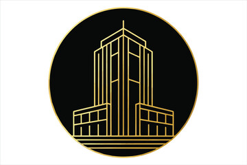 City architecture office building one line creative outline art