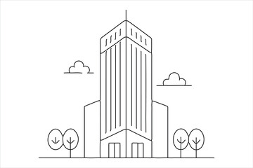 Tall office tower one line minimalist art isolated vector
