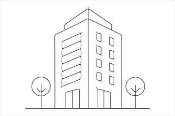 Simple office building one line art design, isolated on white