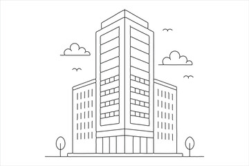 Urban office tower one line artwork, modern outline illustration