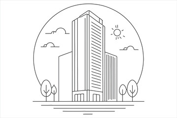 Corporate building one line drawing minimalist architecture icon
