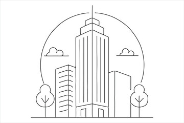 Office building one line art icon minimalist outline vector illustration