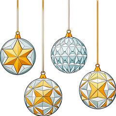 &ldquo;Geometric vector bauble collection &mdash; modern shapes, metallic gradients, editable EPS, seamless icon set for seasonal branding.&rdquo;
