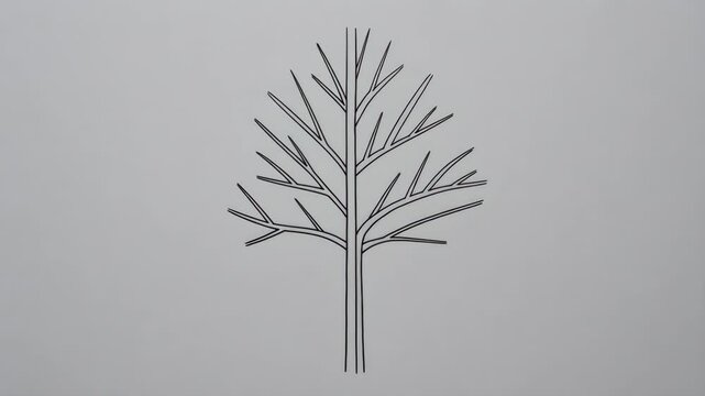 A minimalistic line drawing of a leafless tree on a white background