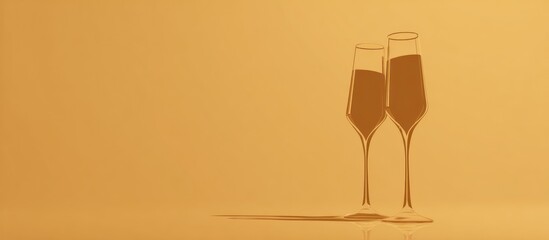 Two champagne glasses silhouette on gold backdrop celebration or event concept