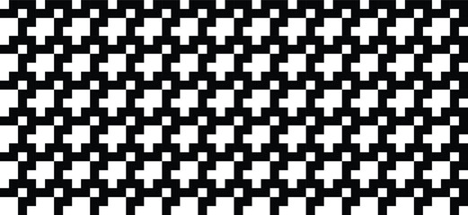 Seamless Black and White Pixelated Houndstooth Pattern, High-Contrast Monochrome Digital Weave Background for Modern Fashion and Abstract Textiles