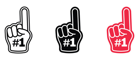 Number One Fan Glove Icon, an editable vector featuring black and red outline design