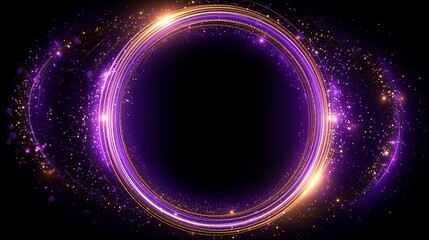 Abstract cosmic ring with glowing purple and gold particles against a dark background