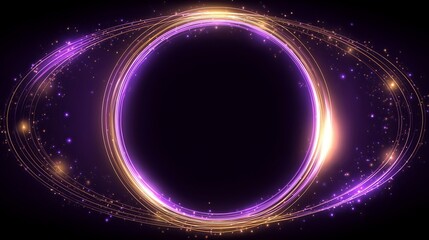 Obraz premium Abstract cosmic ring with glowing purple and gold orbits against a starry dark background