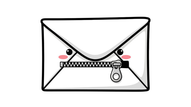 Cartoon white envelope character sealed with a zipper mouth