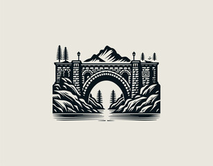Vintage Stone Bridge black vector logo illustration