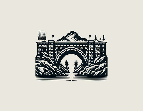 Vintage Stone Bridge black vector logo illustration