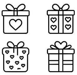 Icons for Valentine's Day, 4 gift illustrations, outline version