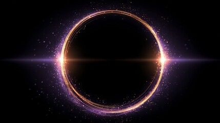 Glowing circular ring with sparkling particles and radiant light effects on a dark background