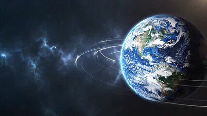 Earth’s Rotation Day banner with rotating globe and motion-blur edge highlights on dark blue silver background