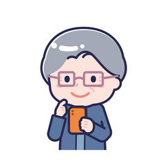 スマートフォンを使う「私服のシニア」の女性