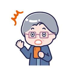 スマートフォンを使う「私服のシニア」の女性