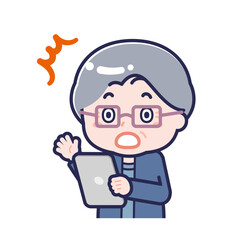 タブレットを使う「私服のシニア」の女性