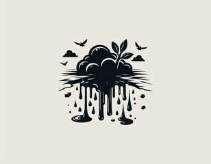 Electric creature Eleking standing with sharp lightning form in bold black vector logo illustration