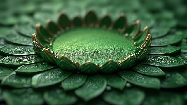 Close-up of a textured green lotus flower design with intricate details and patterns