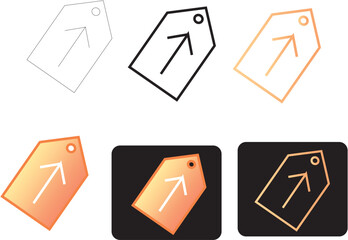 Minimalist price tag vector icon set with upward arrow symbol, depicting growth, premium value, and new product status for various digital designs