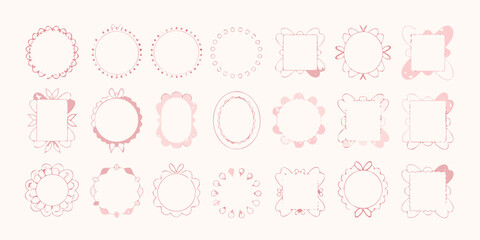 Assorted delicate pink frames and borders circles squares and decorative shapes
