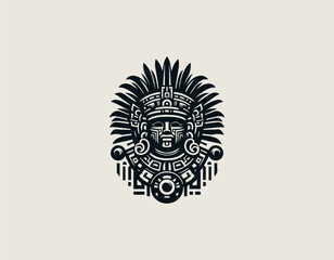 Mayan Warrior Stone black vector logo illustration