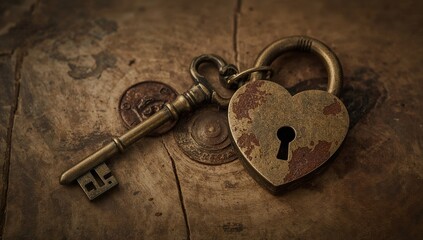 a vintage key next to a heart-shaped lock symbolizing secrets or love
