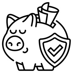 Piggy Bank with Shield line icon