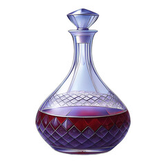 Elegant glass wine decanter with transparent background, showcasing rich red liquid inside, perfect for adding sophistication to any setting
