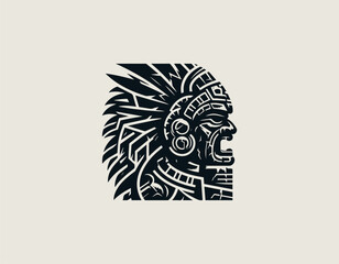 Mayan Warrior Stone black vector logo illustration