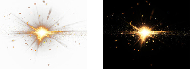 Champagne gold sparkles firework PNG Glow, gold, light, shine, sparkle glowing gold flare with sparkles on transparent background. Magic glittering highlight PNG © Jhon
