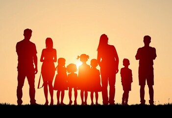 Diverse family unit silhouettes, various poses and sizes,  symbol,  kinship
