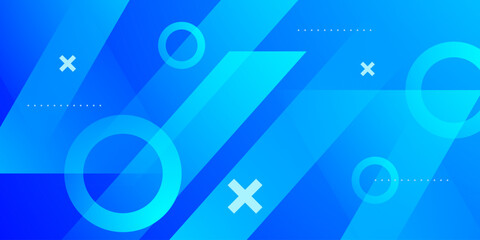 Abstract dynamic blue color background with overlap triangle arrow and circle shapes pattern element concept. Cool banner background.