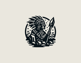 Mayan Warrior Stone black vector logo illustration