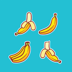 doodle set of ripe yellow banana fruit peeled and unpeeled banana illustration hand drawn style vector