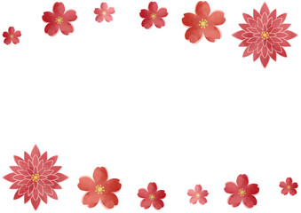 水彩風の赤い和花フレーム背景イラスト