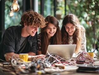 Candid documentary photograph of diverse group collaborating on technology projects modern workspace natural light