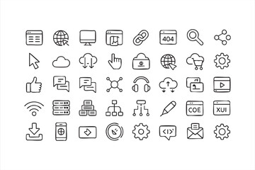 Vector network and cloud symbols for digital platforms, server operations, and internet services