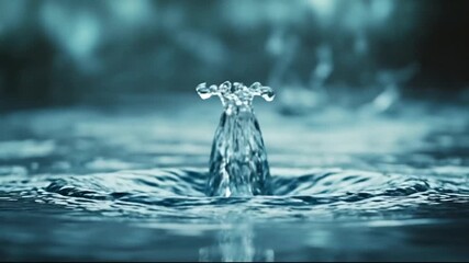 Close-up of a water droplet creating ripples in a serene blue pond - Powered by Adobe